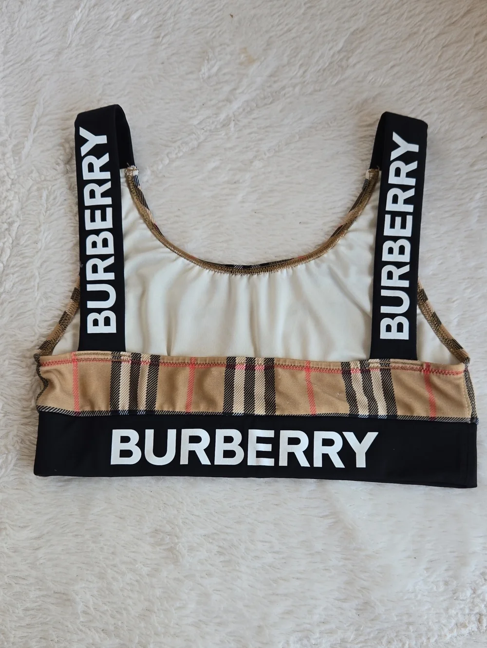 BURBERRY Vintage Check Logo Swim Top Bikini Crop Tank